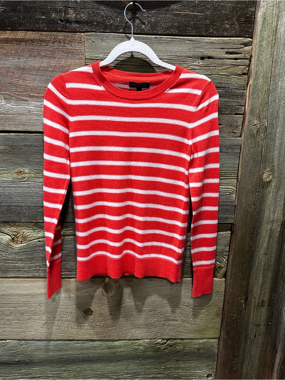 NWOT Banana Republic Merino Wool Striped Sweater Orange Coral White Small